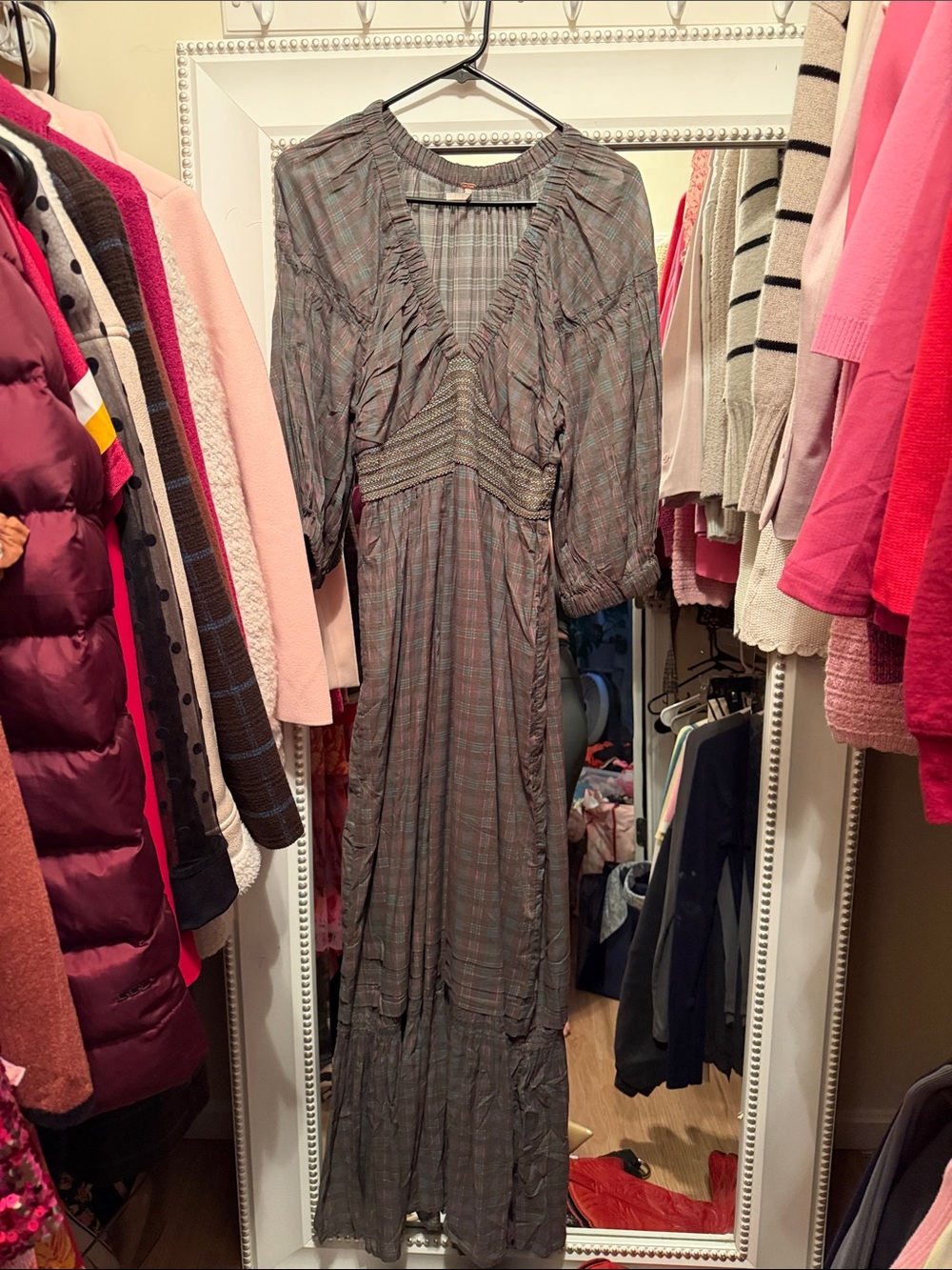 Free people - Bohemian mid Sleeve Maxi Dress in Plaid
